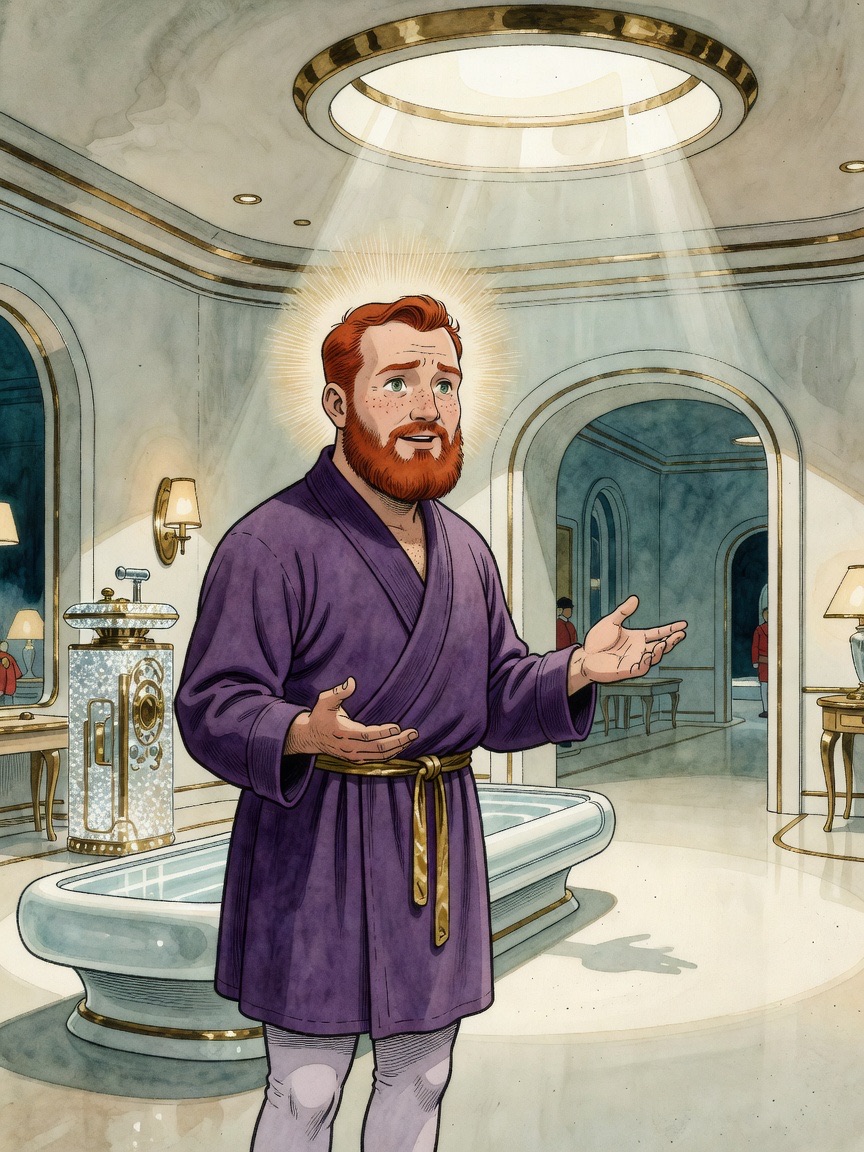 The red-bearded attendant states the truth gravely, his broad merry face now solemn.