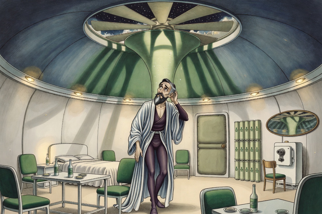 A man stands beneath the ventilator shaft, head tilted, straining to hear distant sounds.