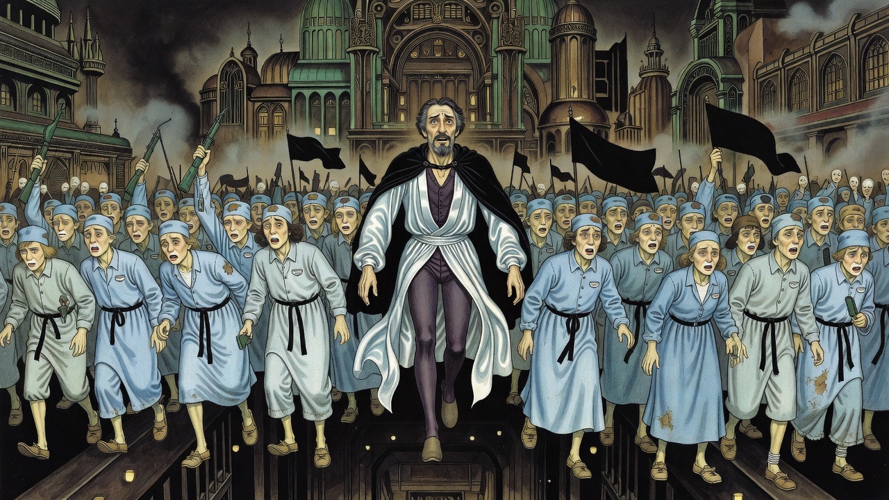 The bearded man is pinned in a crushing mass of bodies, his feet lifted off the ground.