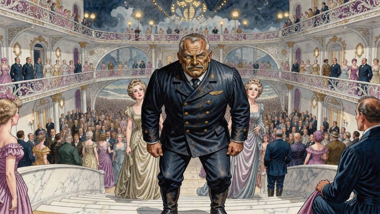 The burly aeronaut makes a curt, unservile bow, feet planted wide, radiating bluff manliness.