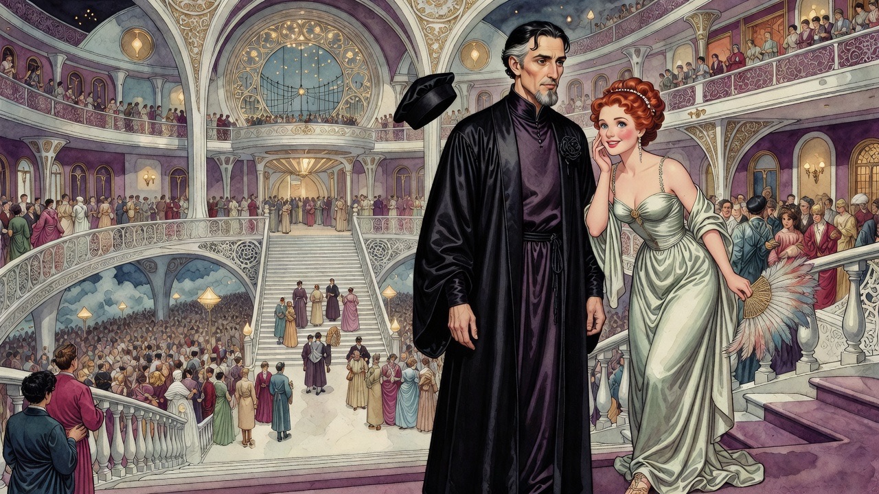 Close on the bearded man's grave face as he speaks, while the red-haired girl looks at him quickly, surprised.