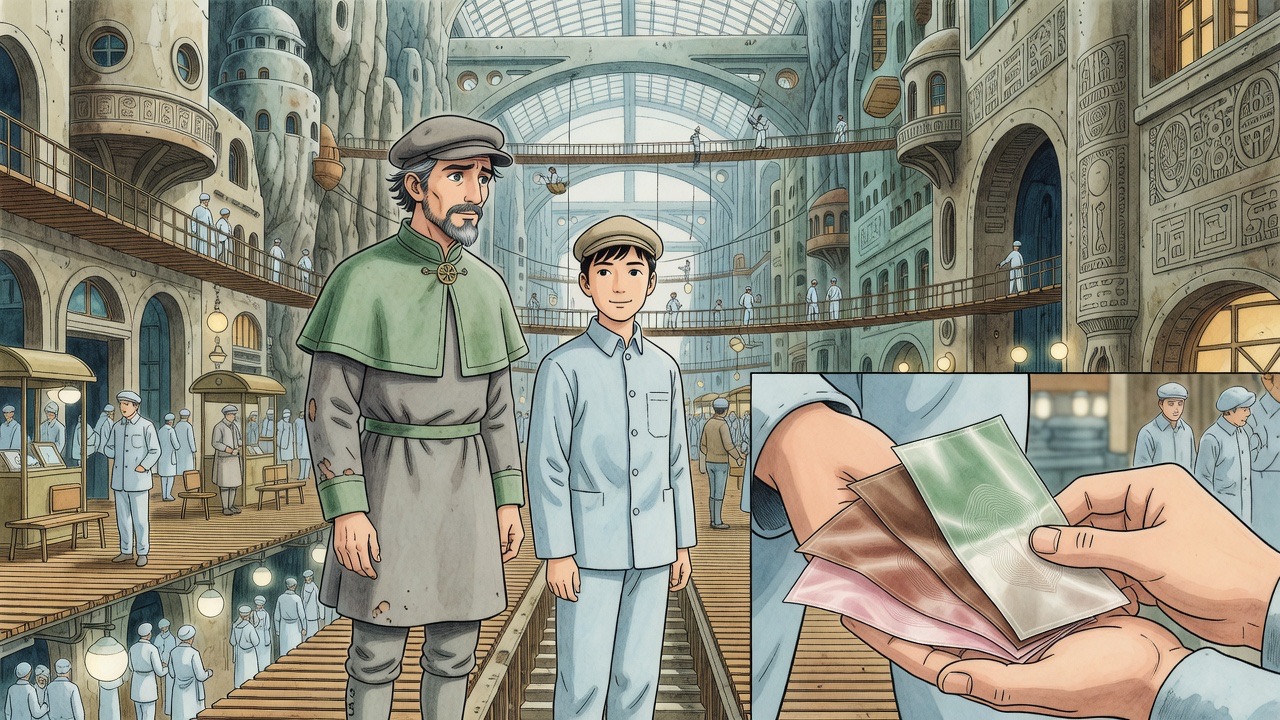 Asano hands Graham a few small brown, green and pink silken cheques.