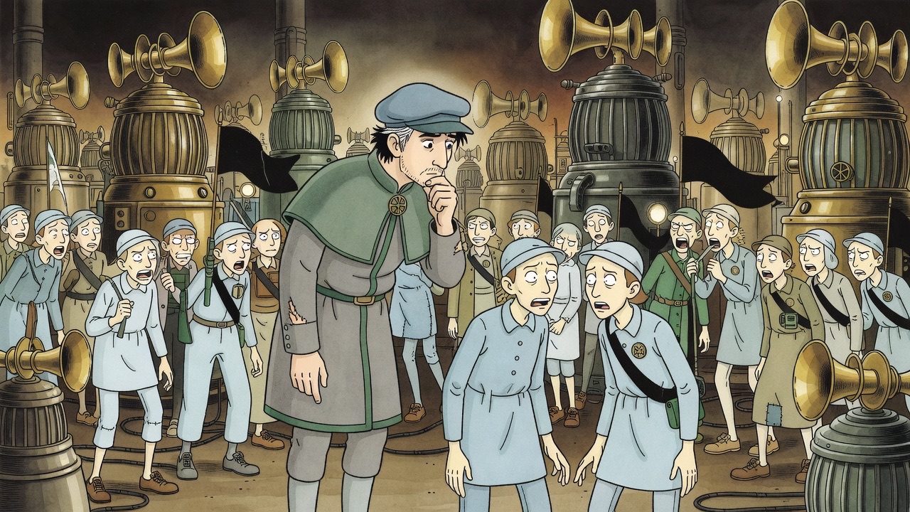 A worried man in blue asks anxiously nearby while Graham turns his face away.