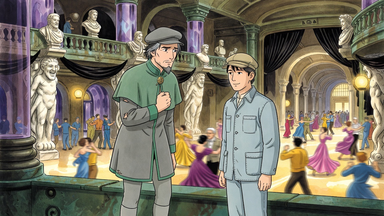 Graham turns from the parapet in vehement outburst while Asano smiles faintly.