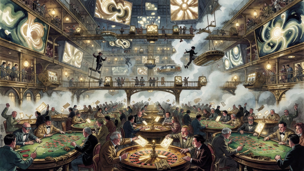 Long avenues of roulette tables, each ringed by an excited crowd.