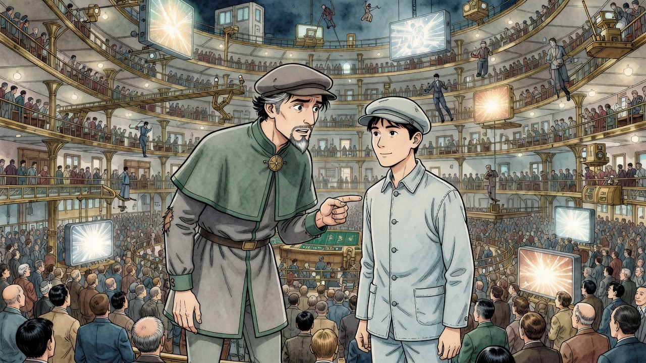 Graham, wedged in a straggling crowd, turns to Asano demanding to see the workers.