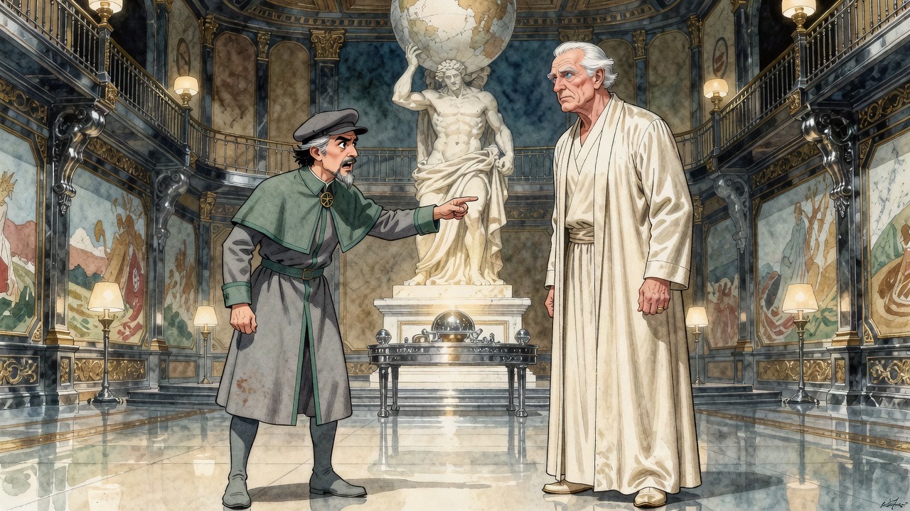 Graham confronts Ostrog face to face, pointing and speaking loudly while Ostrog stands unmoved.