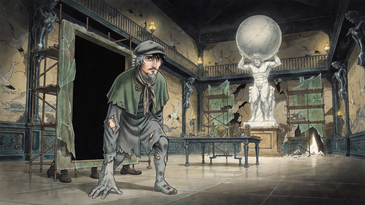 Graham's trodden, dusty hand claws at the floor as the black opening looms ever nearer.