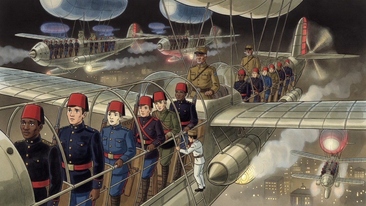 Inside a giant aeroplane, rows of uniformed African soldiers in their cradles, some airsick, others craning to see the city rising out of the haze.