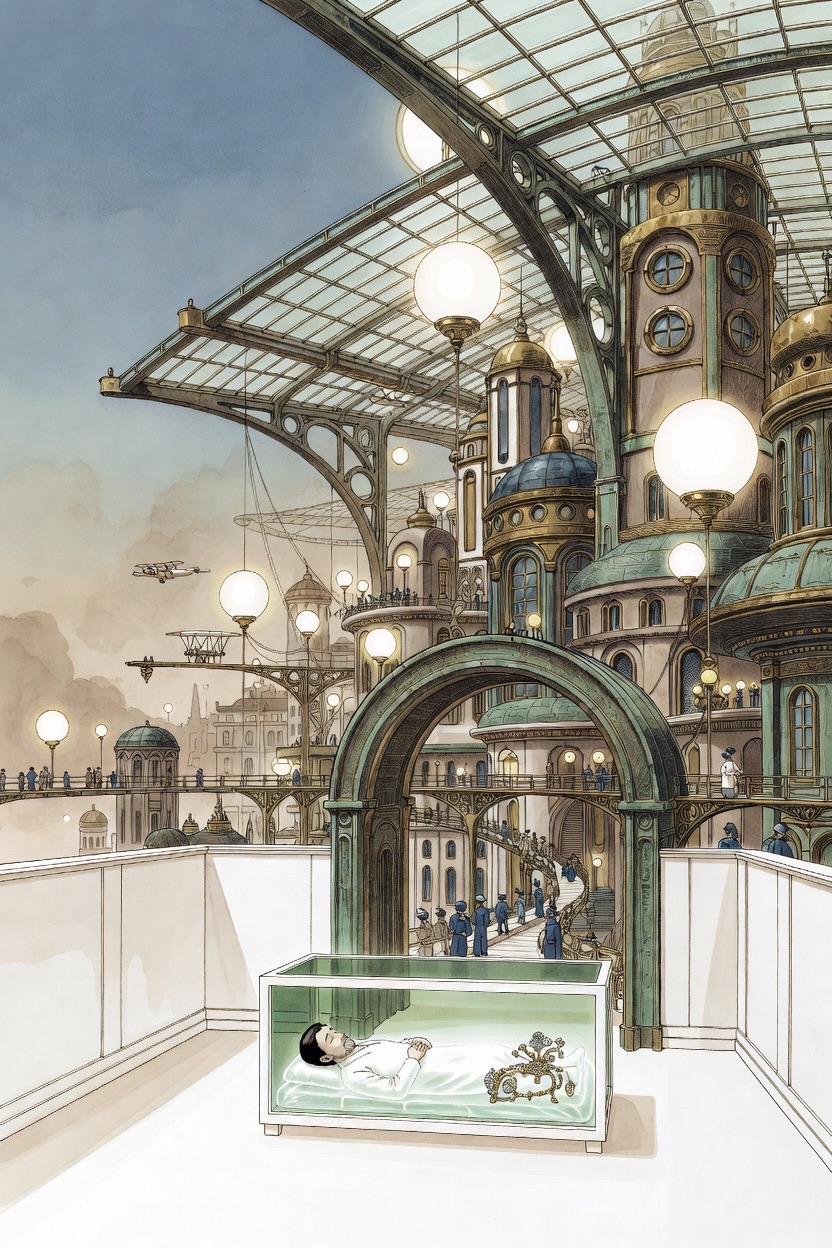 Cover illustration: the Sleeper beneath the glass-roofed city